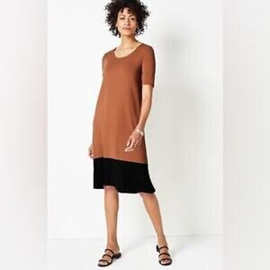 J.Jill Dress Wearever Collection Lycra Stretch Travel Vacation Black & Tan L